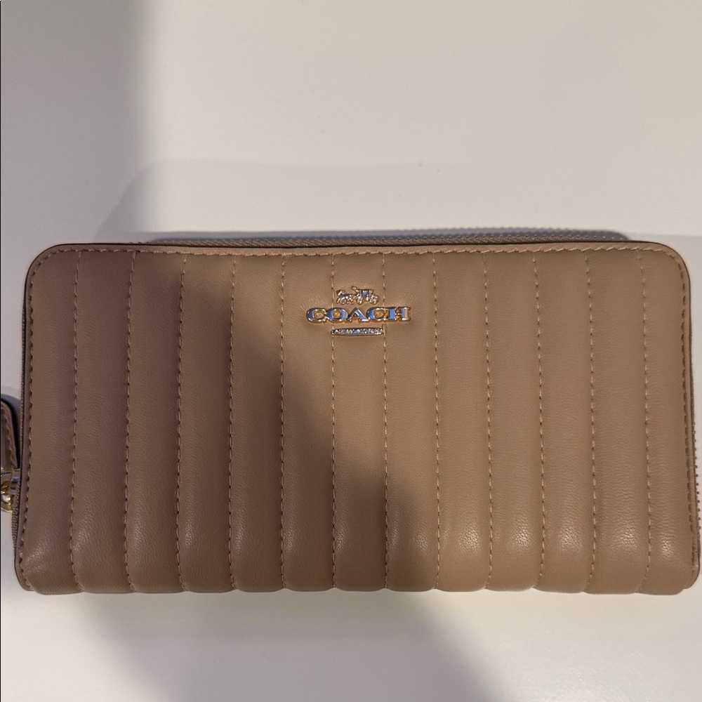 Coach Beige Quilted Zip Wallet
